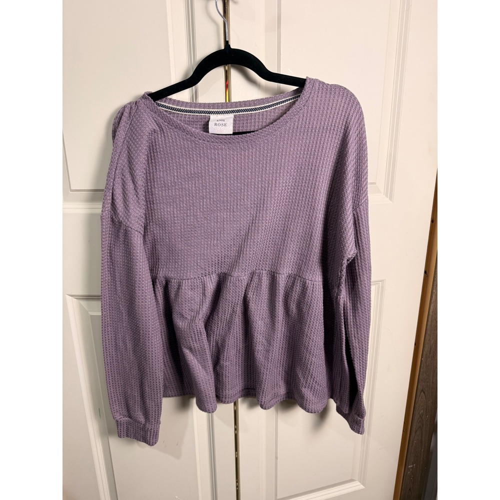 Knox Rose Purple Waffle Knit Peplum Top Long Sleeve Thermal Babydoll XL